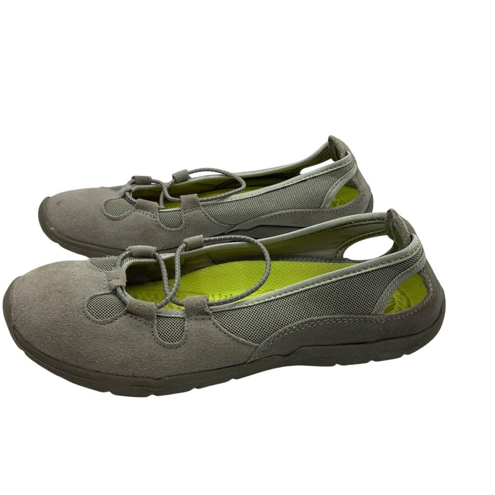 Lands' End Suede Light Grey Bungee Ballet Flats Women Size 8 Everyday‎ Comfort